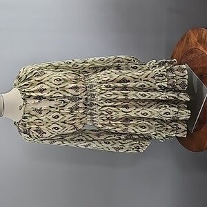 Zara Beautiful Green Design Dress  with Elastic Waist & Tie Front